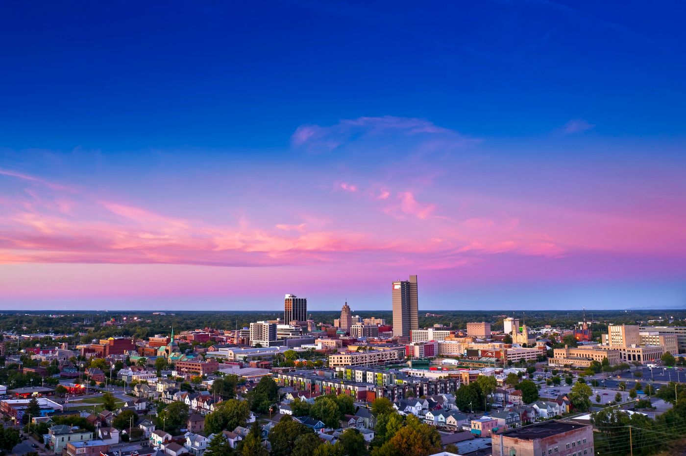 The Fort Wayne, Indiana skyline at dusk