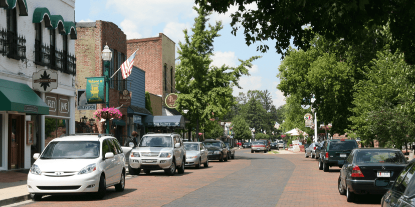Brick-paved Main Street in the Zionsville Village historic district
