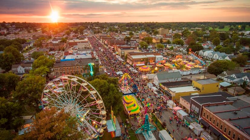 An aerial view of the West Side Nut Club Fall Festival in Evansville, Indiana