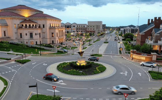 A roundabout in Carmel, Indiana, the Roundabout Capital of the World