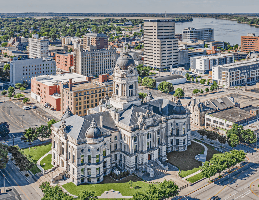 The Evansville, Indiana riverfront, the Pocket City