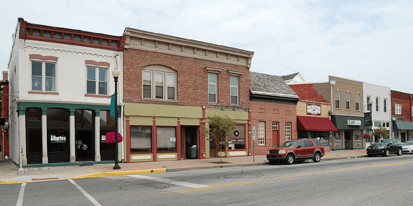 The historic limestone capitol building in Corydon, Indiana