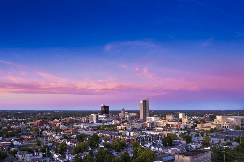 Fort Wayne skyline at sunset