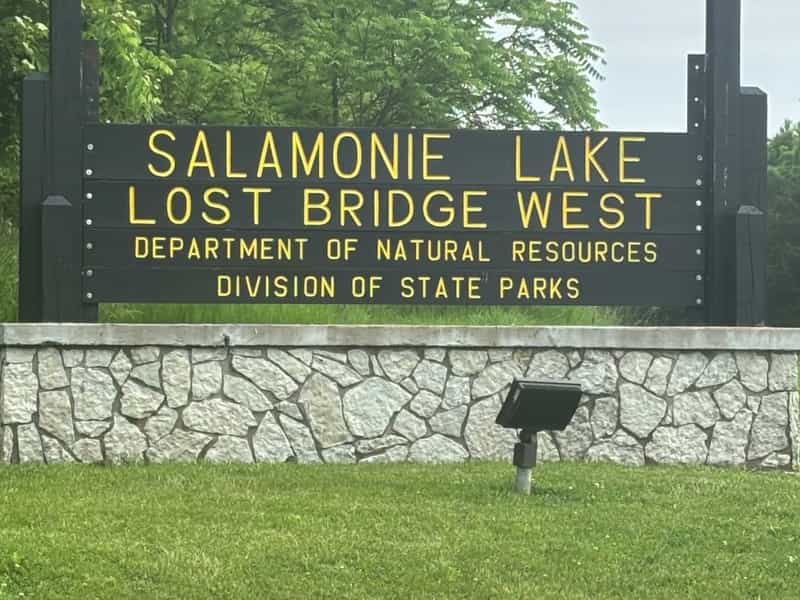 Salamonie Lake Lost Bridge West entrance sign near Andrews