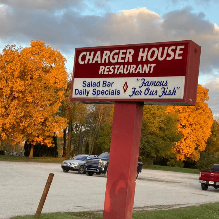 A plate of fried Icelandic cod with fries at The Charger House in Ligonier, Indiana
