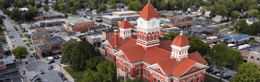 The historic courthouse square in downtown Crown Point, Indiana