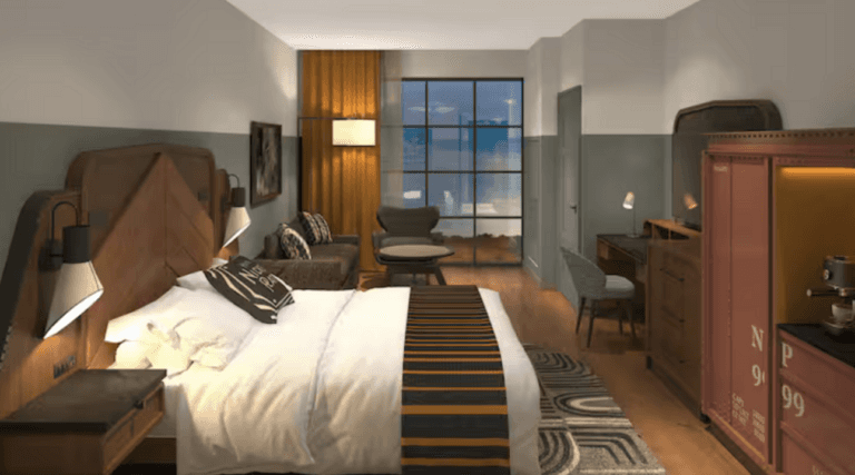 An image of the interior of the new Nickel Plate Hotel in Fishers Indiana