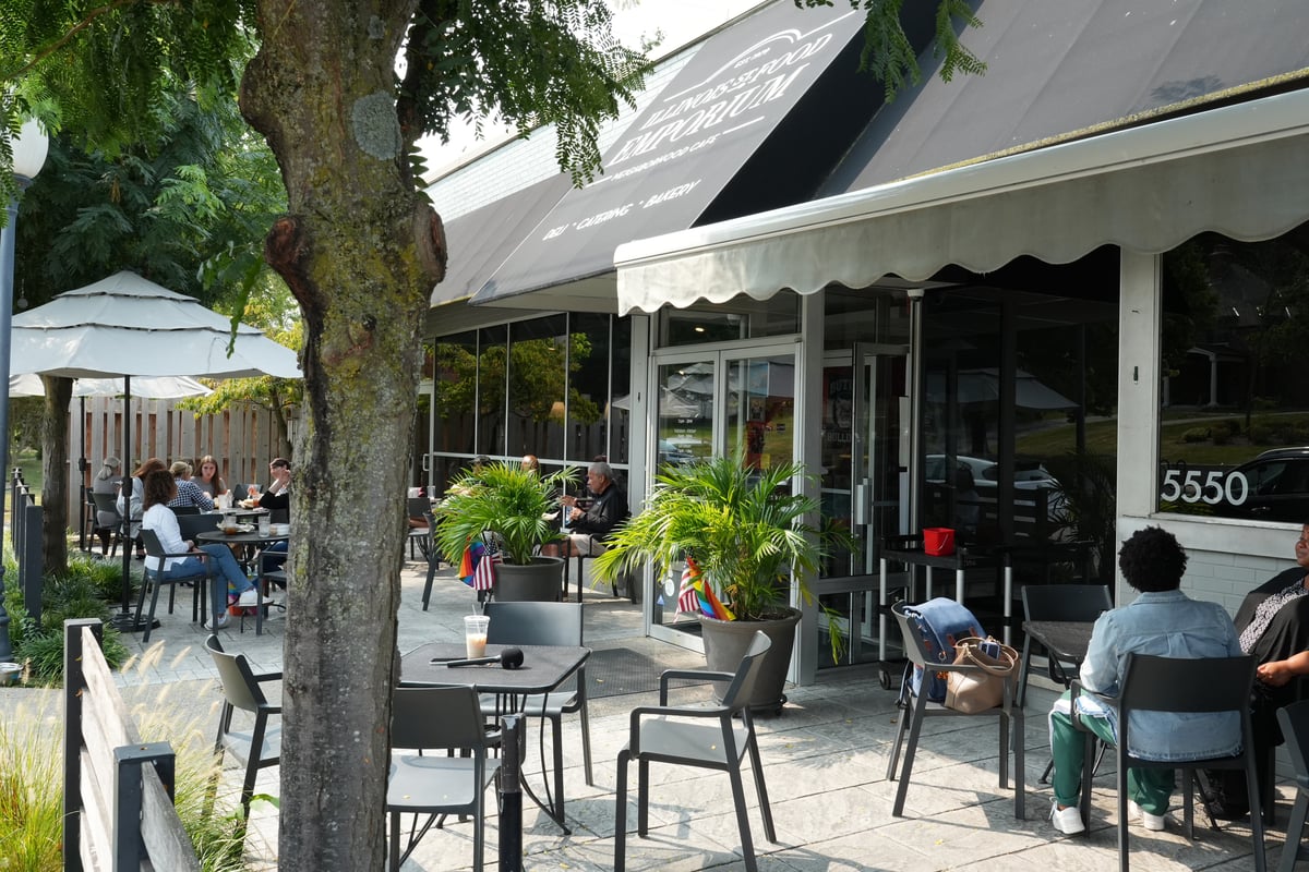 Patio at Illinois St Food Emporium, ready for summer