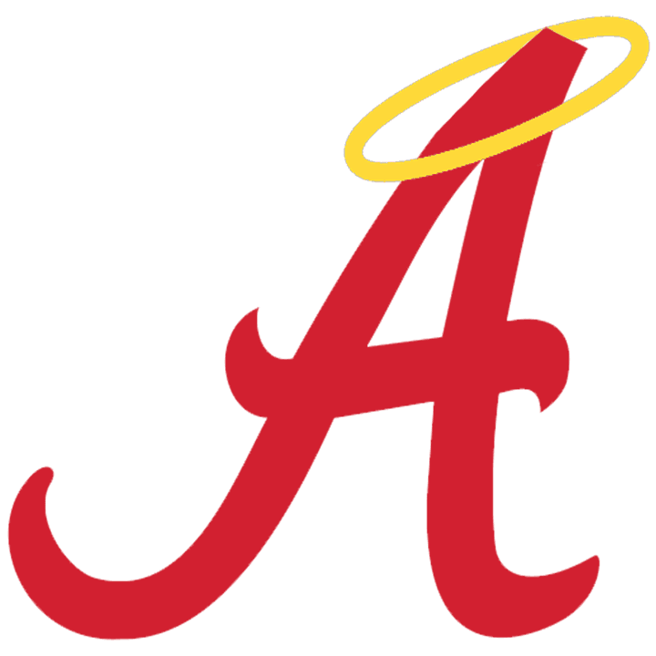 Andrean 59ers red script A logo with a halo