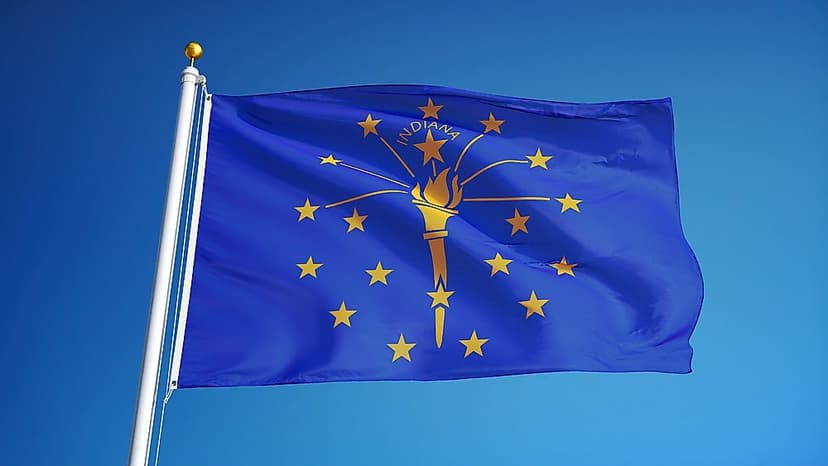 Indiana state flag waving in the wind