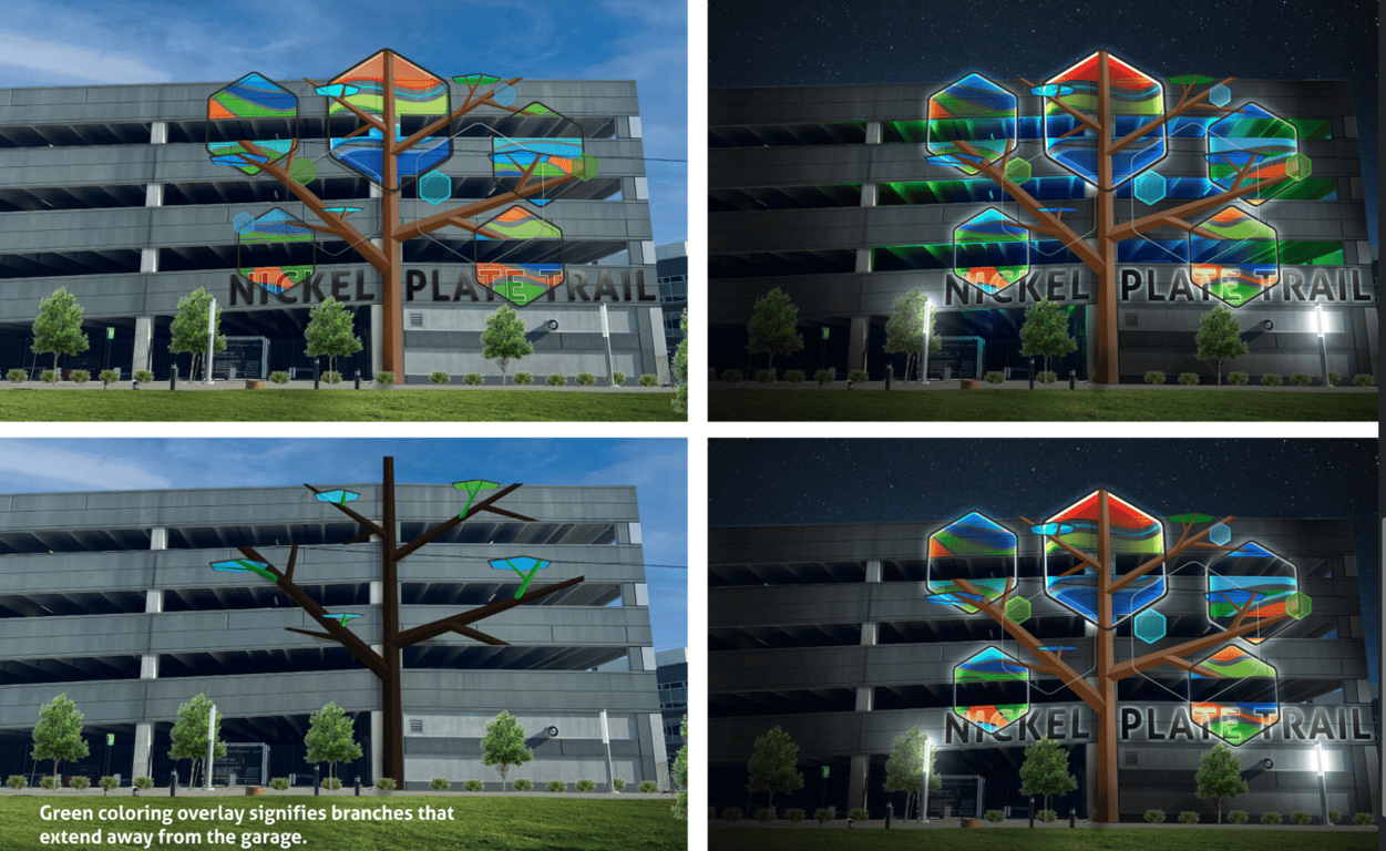 Renderings of the sculpture on the trail