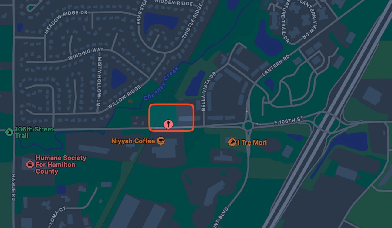 The pin/red square is where the new parking lot is