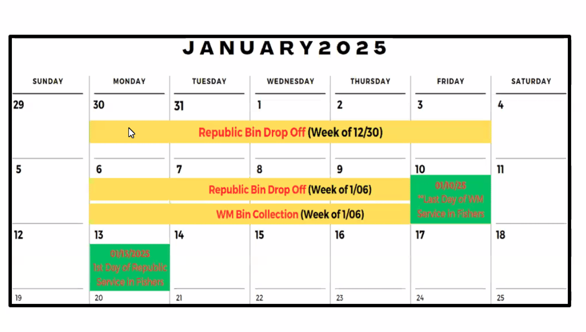 Official start date for Republic trash: January 13th, 2025