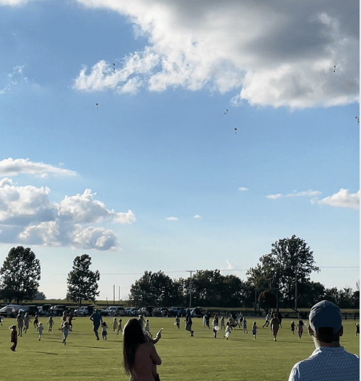 Candy falling from the sky during a polo match