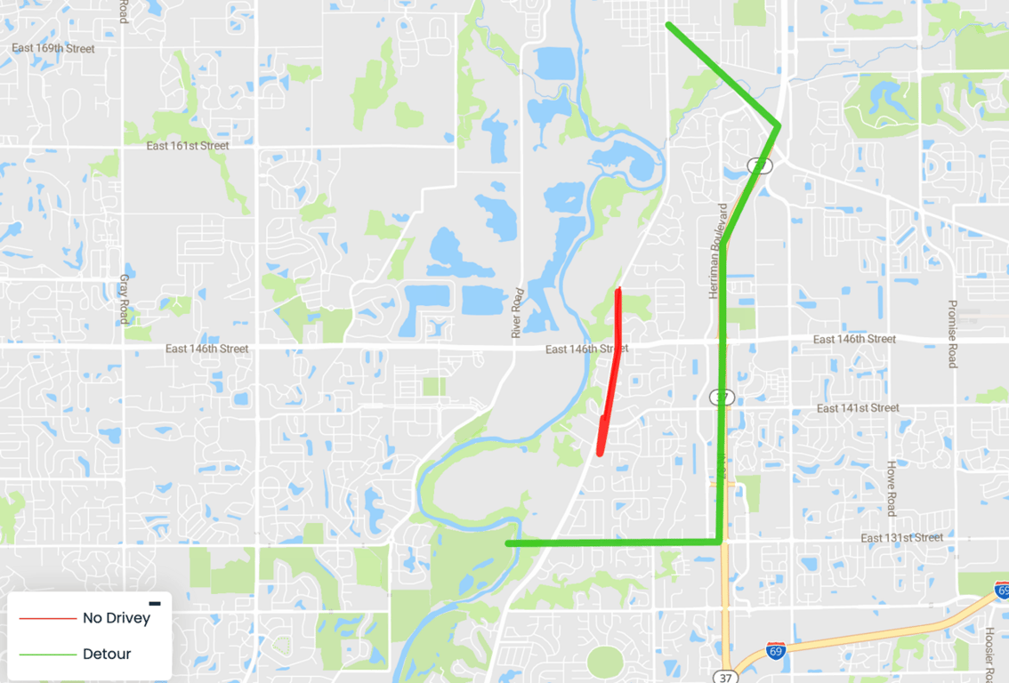 Allisonville Road and 146th Street Detour Map