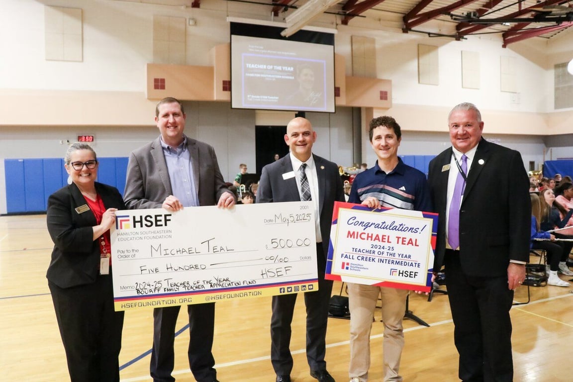 The HSE teachers who won the district’s top honor 🎉, from Get Fishers: ⛵HSES Teacher of the Year is...