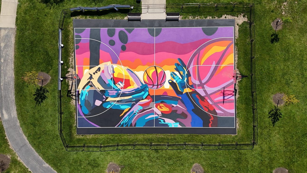 Aerial POV of the first court finished