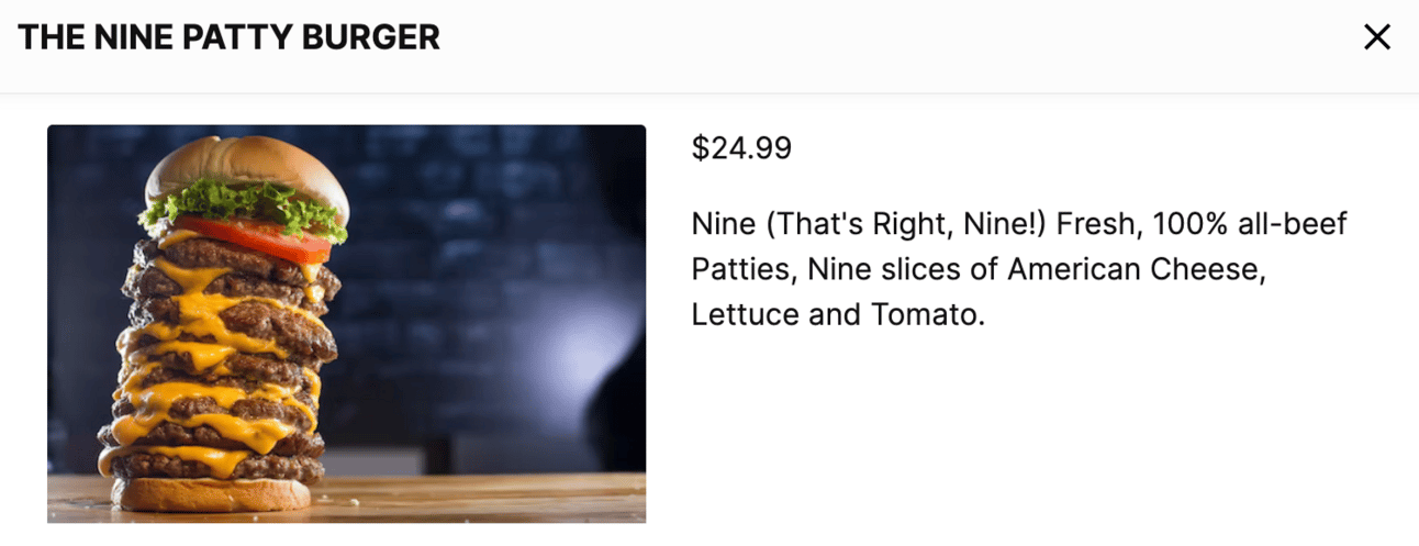 The infamous nine patty burger 😵