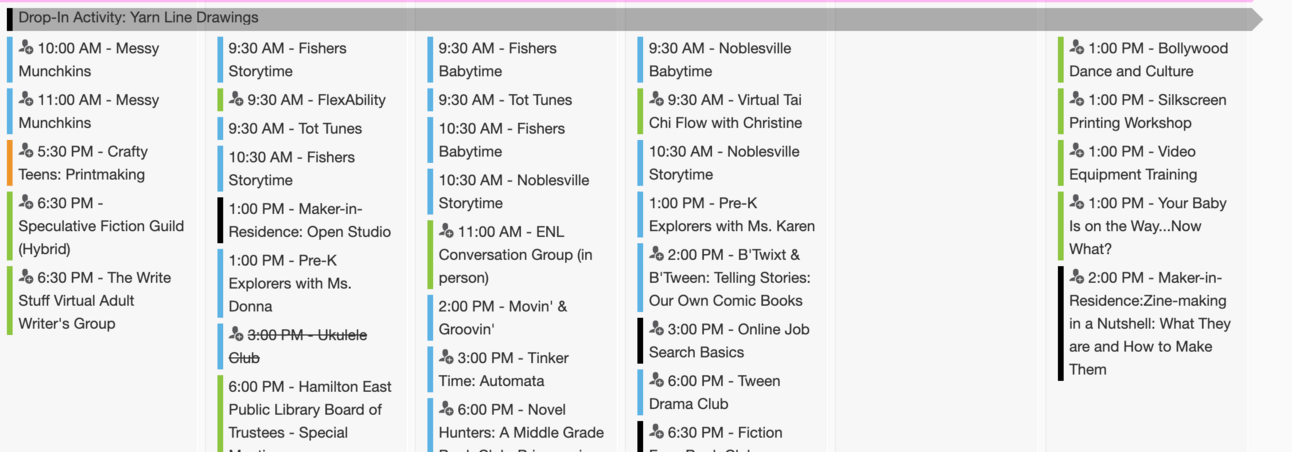 Screenshot of this week’s events to give an idea of depth