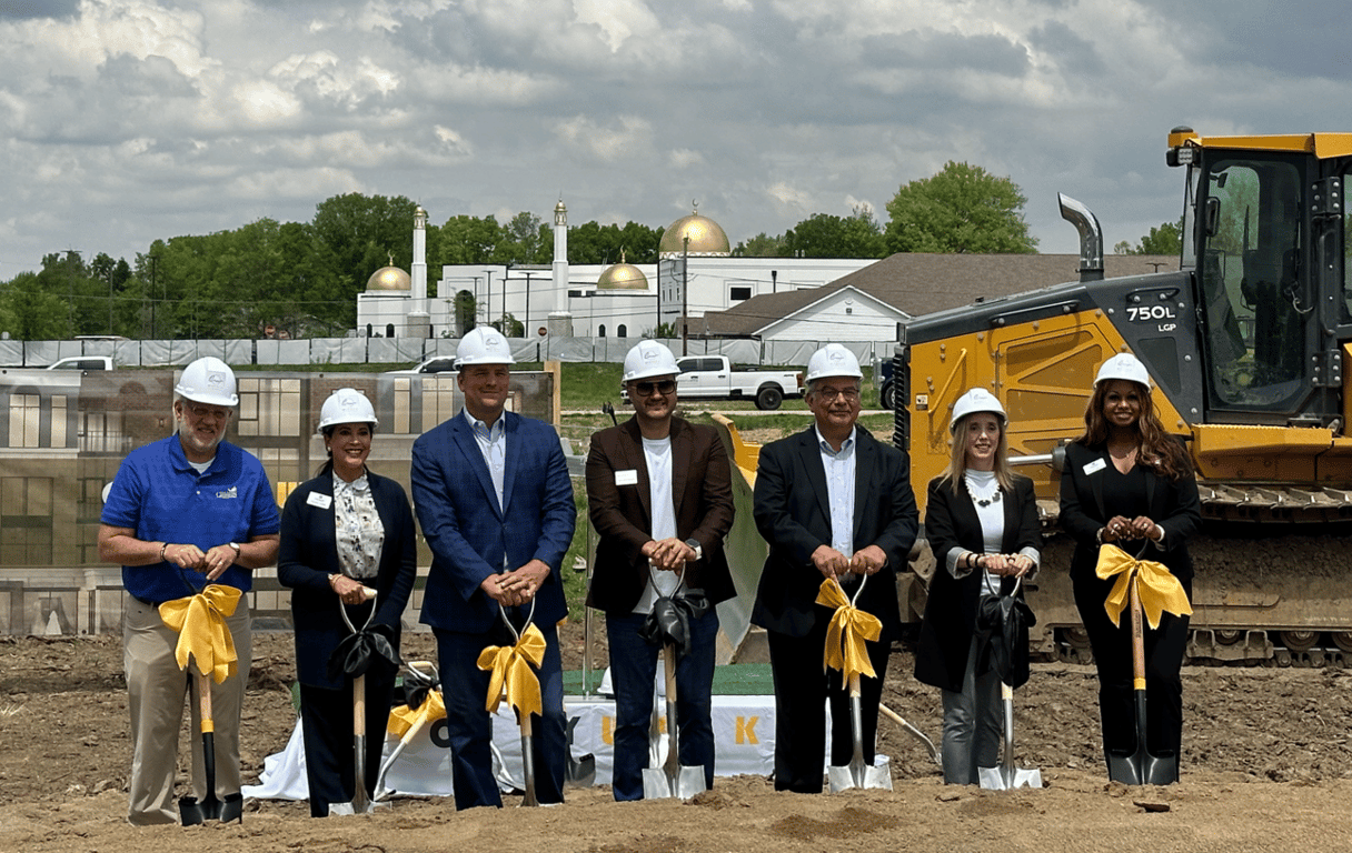 Groundbreaking on Lantern Road, with the Alhuda Foundation Mosque in the background