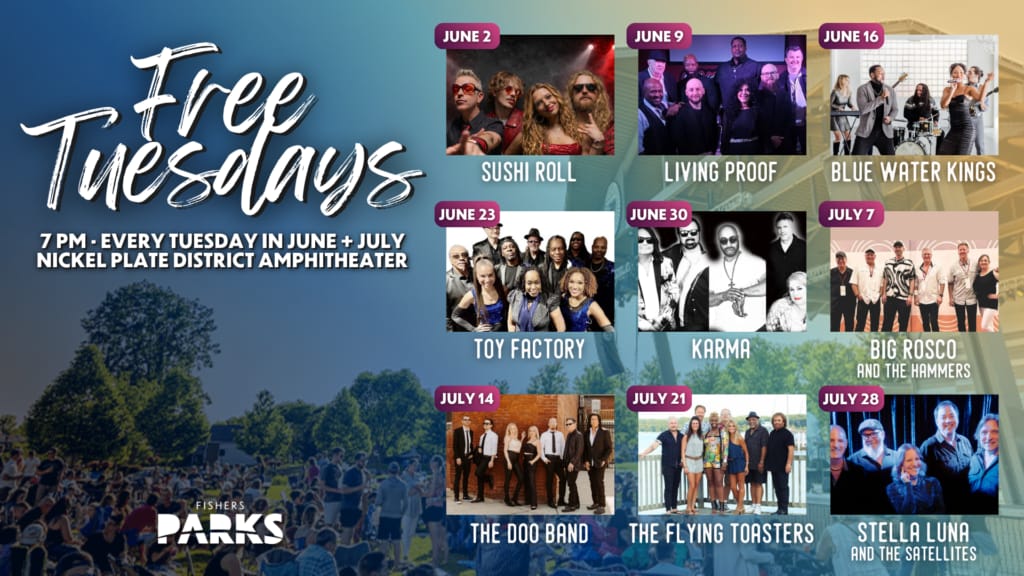 Free Tuesday concerts in Fishers have become a tradition and this summer’s lineup was just announced.