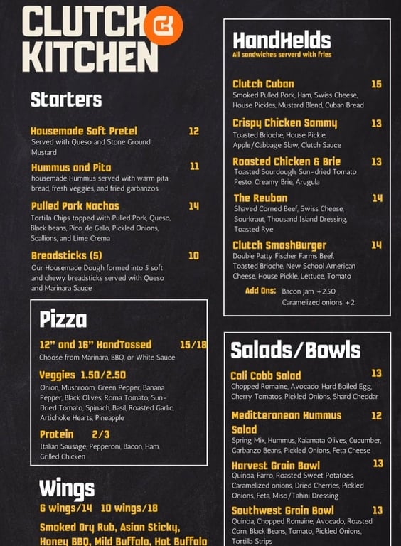 Clutch Kitchen Menu
