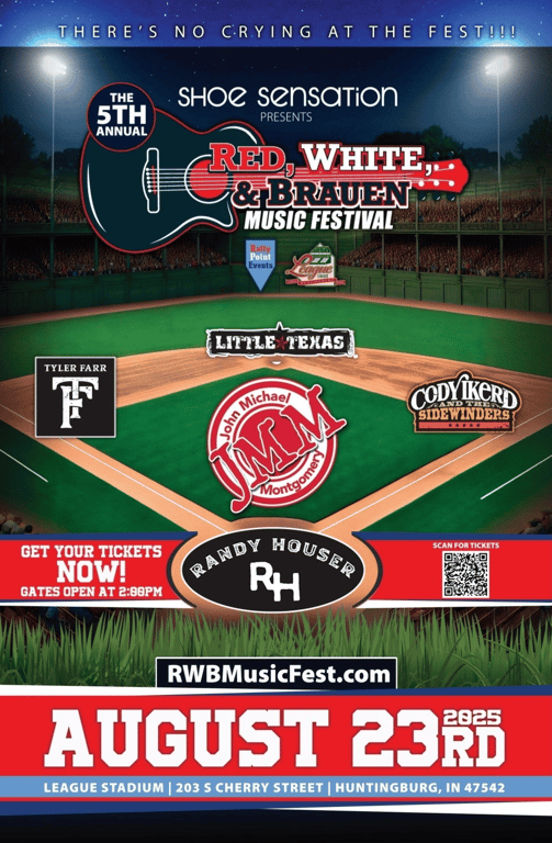 Saturday, Aug. 23: Red, White, & Brauen Music Festival 📍 League Stadium in Huntingburg, from Get Indiana: Hoosier High 5