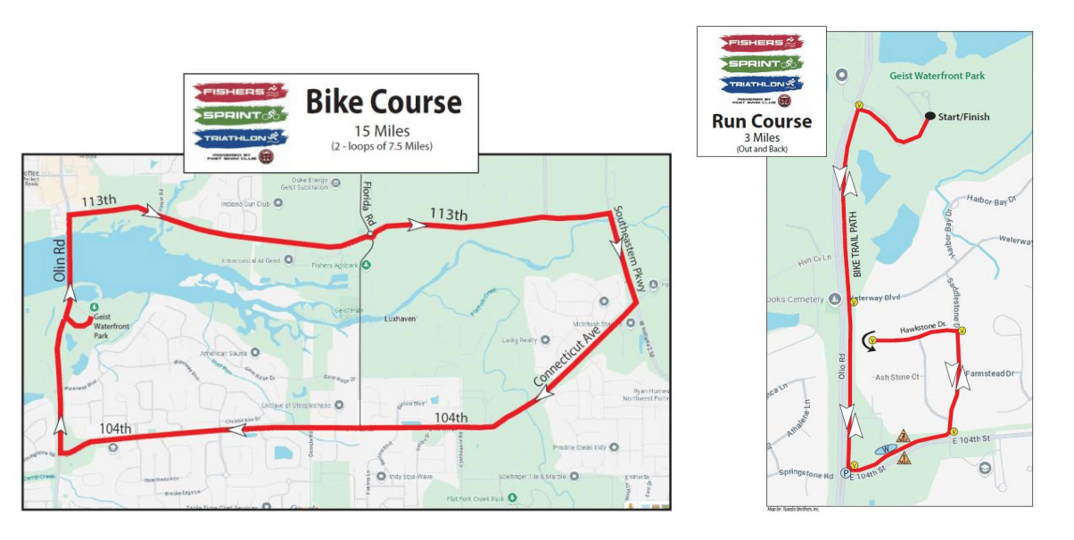 The bike and run course for Fishers upcoming sprint triathlon!