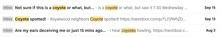 NextDoor notifications for Coyotes
