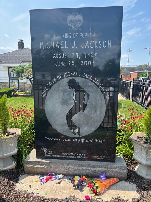 A memorial for Michael Jackson in the front yard of the Gary, Indiana home he grew up in.