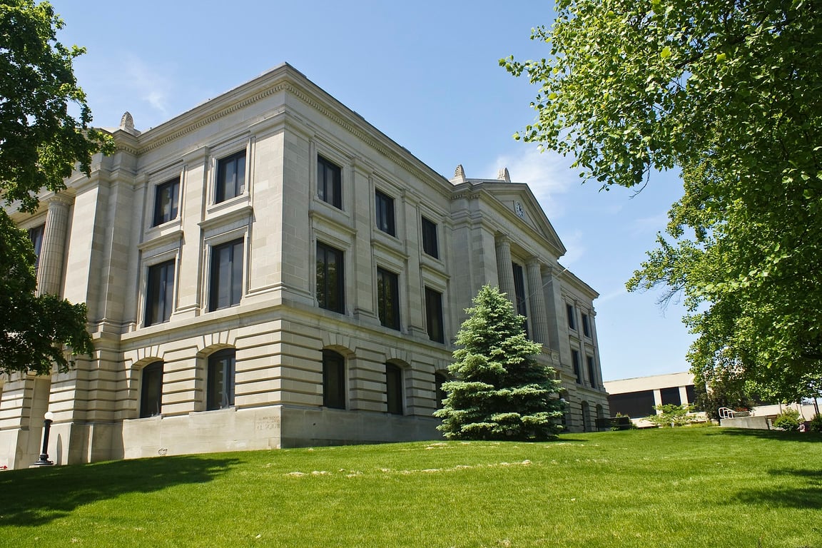 The historic Hendricks County Courthouse on the square in Danville, Indiana