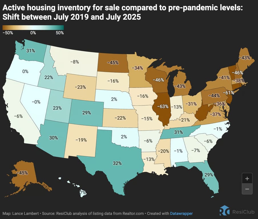 Indiana & much of the Northeast is still below 2019 housing supply levels