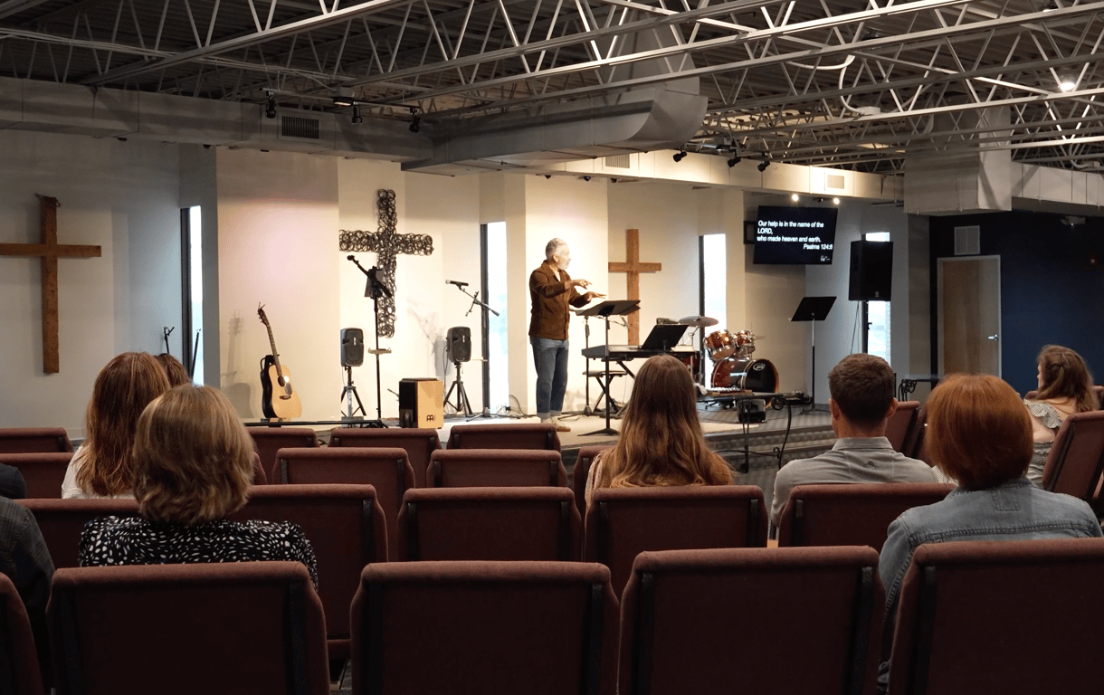 The congregation of The District Church gathered for a Sunday morning service