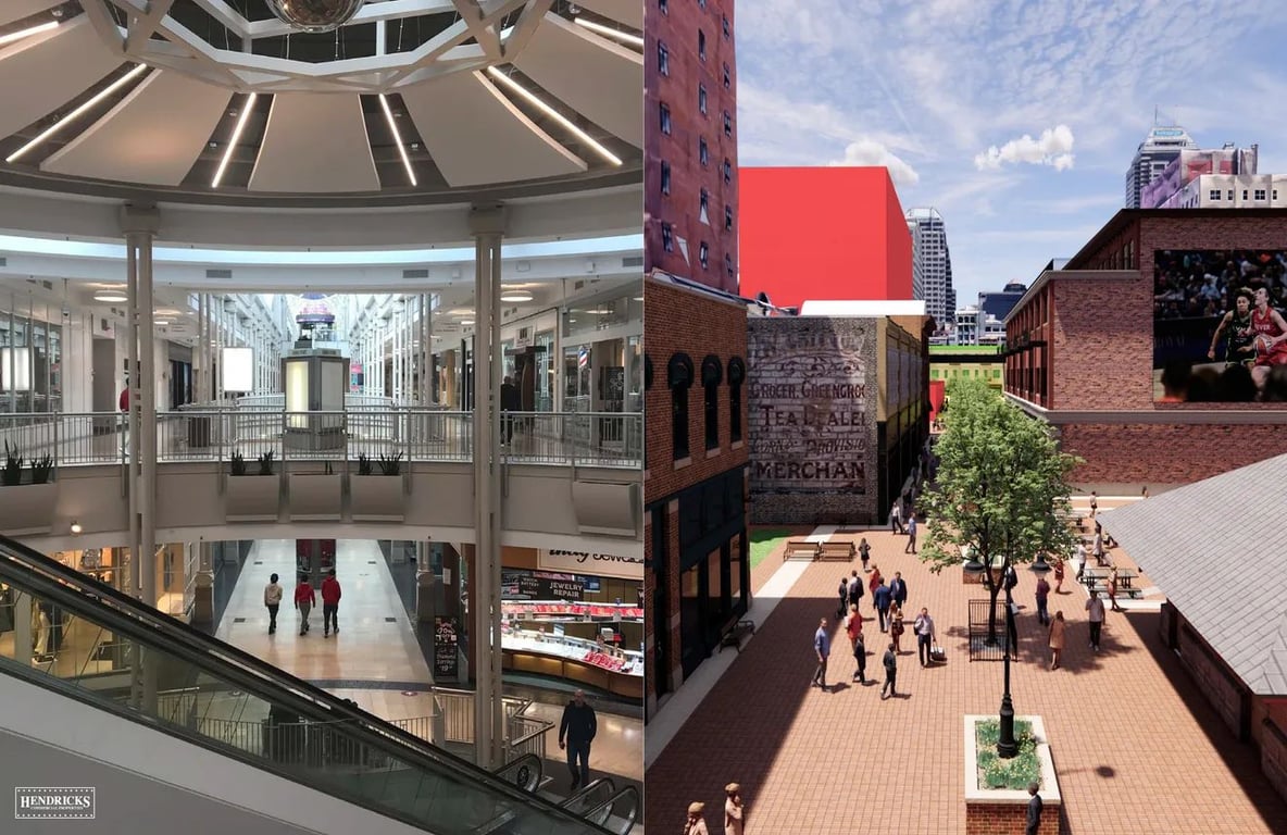 Circle Center “before” and “after” renderings with the coming Hendricks Group overhaul