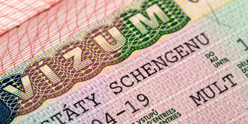 close-up of a multiple entry Schengen visa