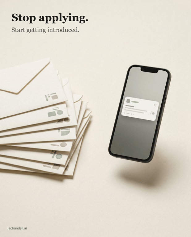 JackAndJill.ai brand still — portrait composition with bold typographic overlay