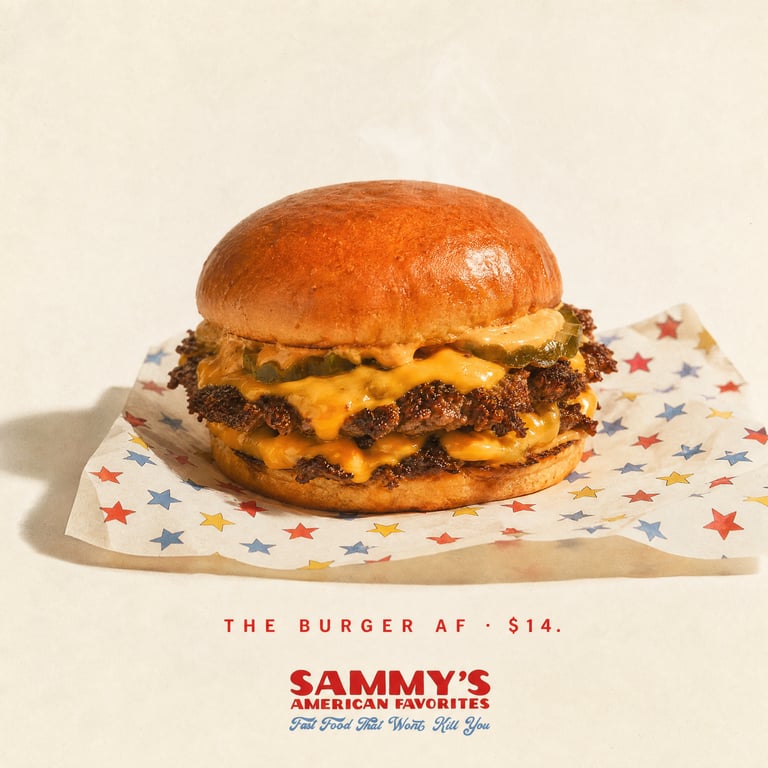 Sammy's American Favorites menu still 1 — plated dish on a printed menu card