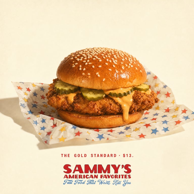 Sammy's American Favorites menu still 3 — plated dish on a printed menu card