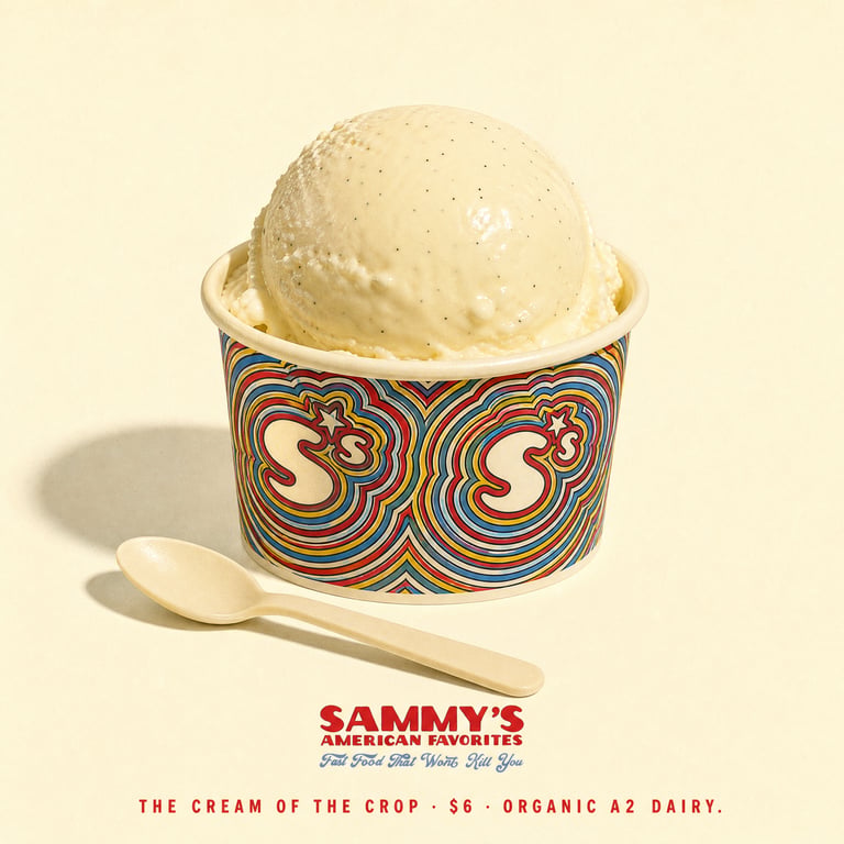 Sammy's American Favorites menu still 6 — plated dish on a printed menu card