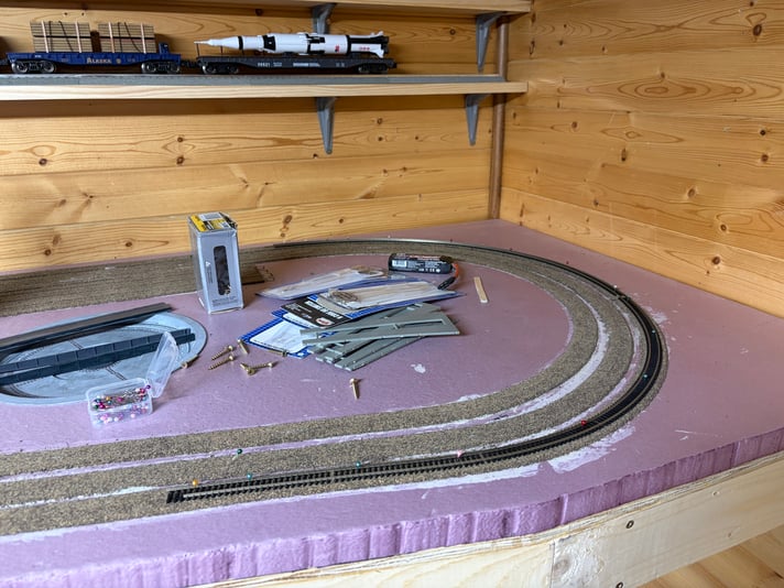 Test-fitting the track for main 2 on roundhouse curve