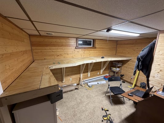 Plywood all finished & attached, day 5 of bench work construction