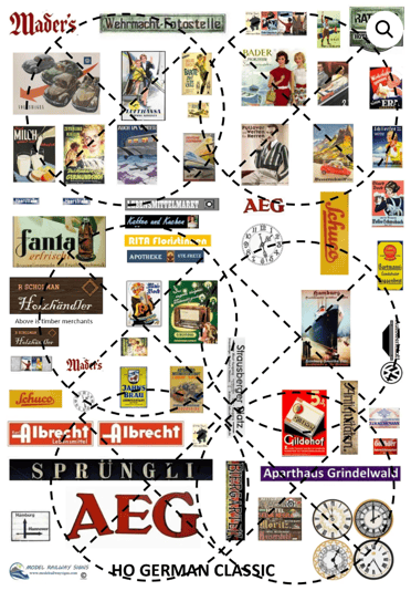 HO German 1950s steam classic signs