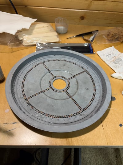 Put on another very thinned layer of dark paint, day 12 of turntable work