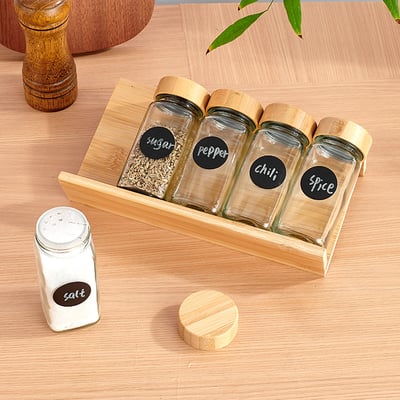 Glass Spice Jar Set With Bamboo Tray