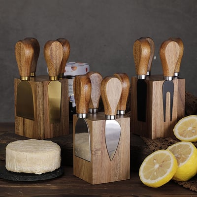 Acacia Wood Cheese Knife Set, 5 Pieces