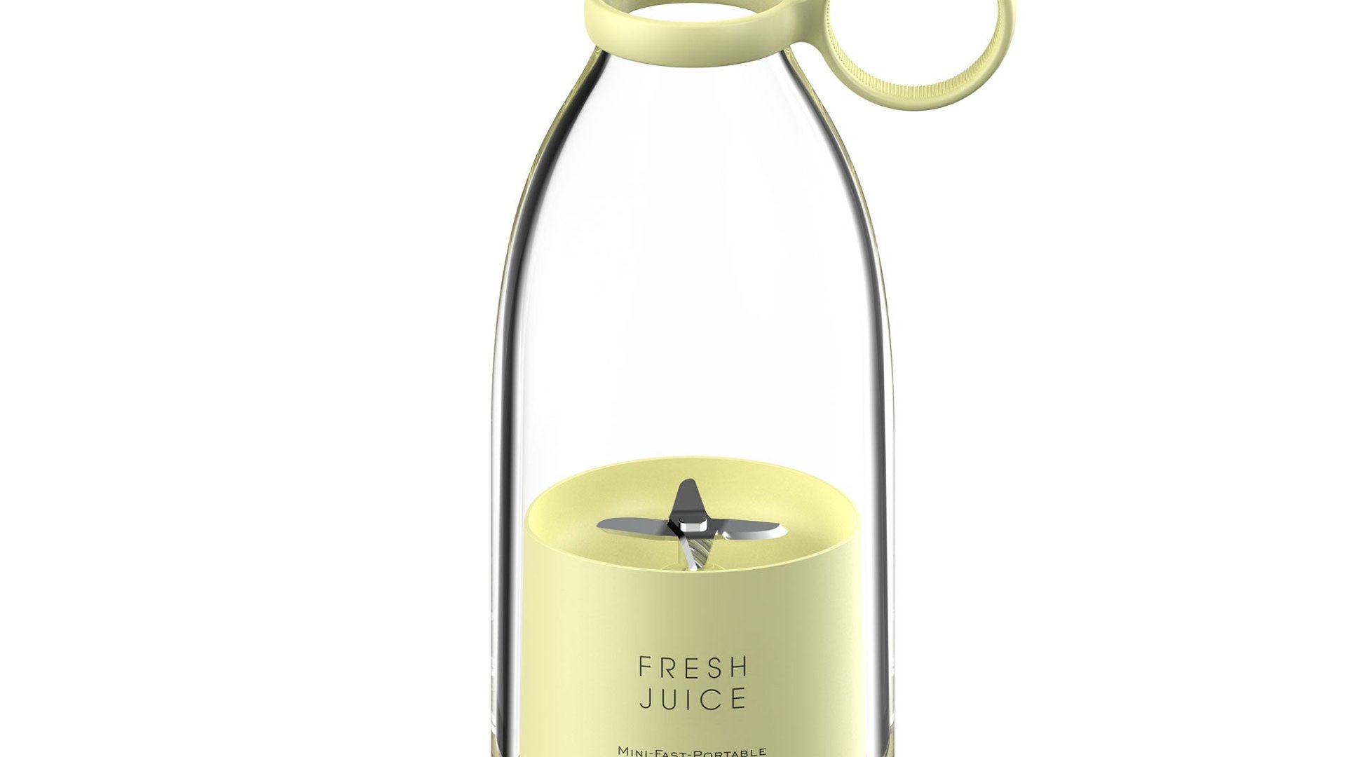 Portable blender with fruit on a pink background