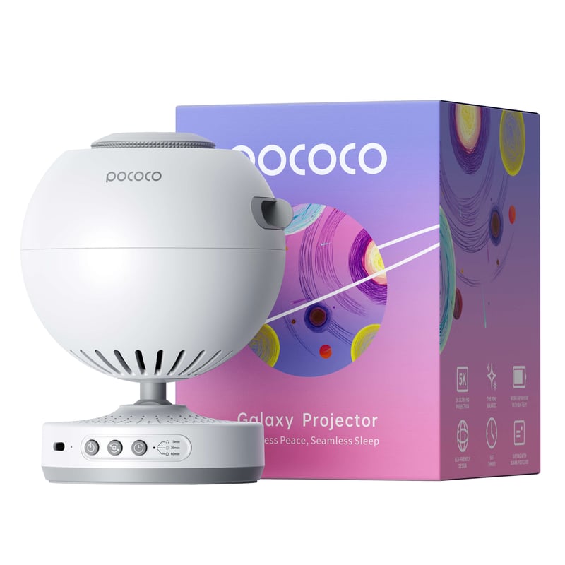 Galaxy Projector in soft white on a bedside table