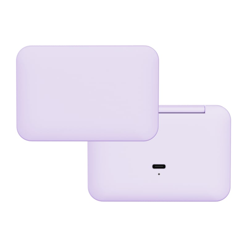 Folding LED Compact Mirror closed, in lilac