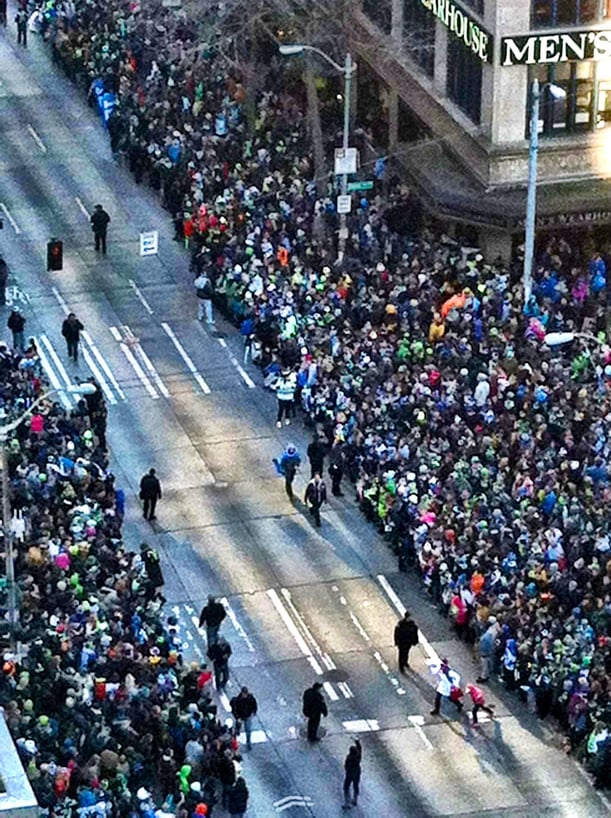 Seahawks homecoming parade. Downtown Seattle.