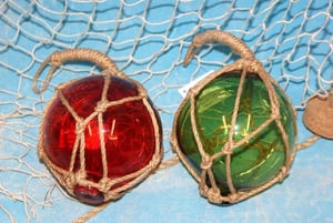 Fischerkugel 10 cm Grün - Rot aus Glas